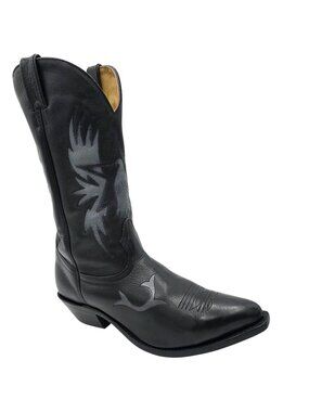 Boulet Mens Size 9.5EE Wide Black Silver Leather Cowboy Western Boots Canada CBC